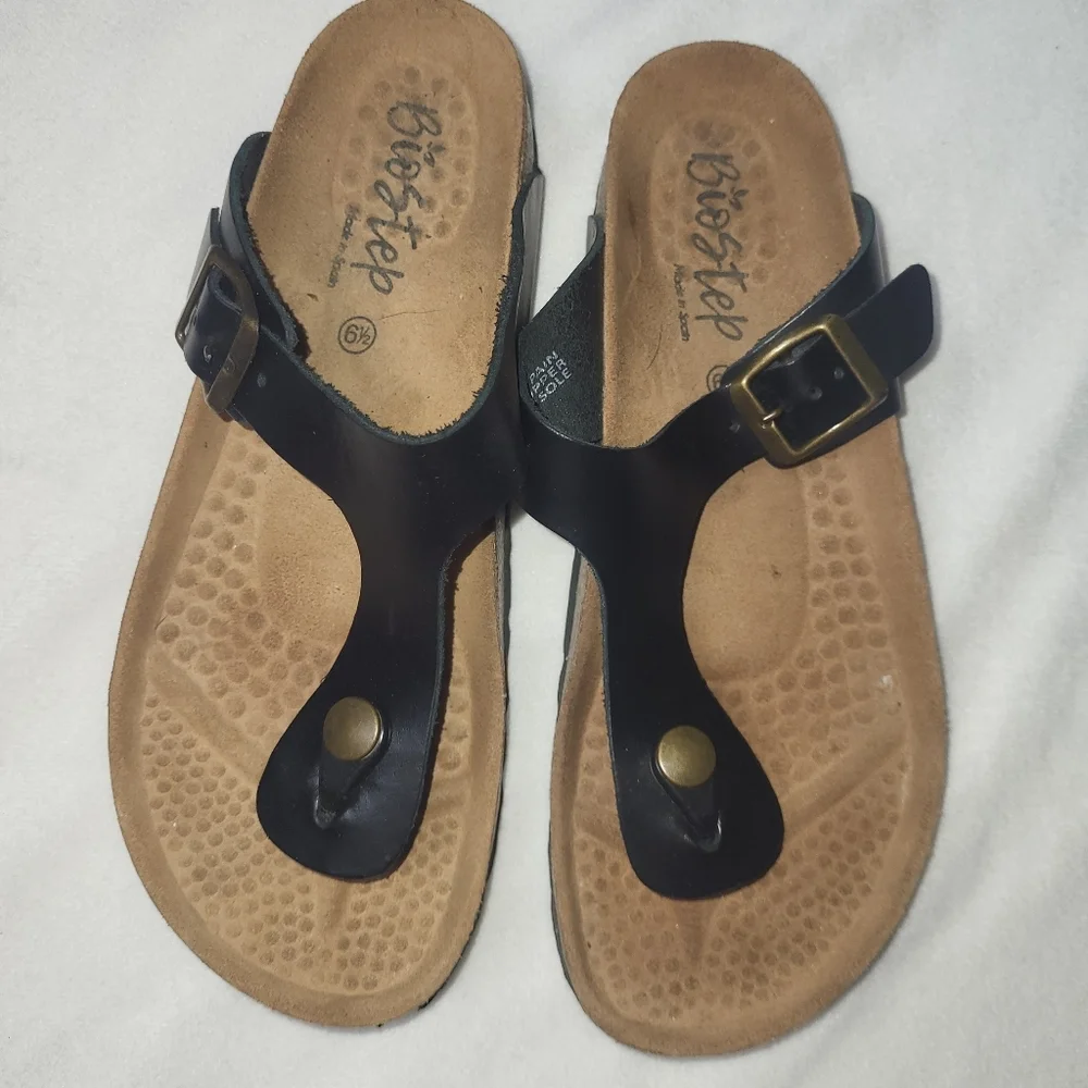 Biostep Women's Sandals Size‎ 6.5 Black Leather Uppers Made In Spain